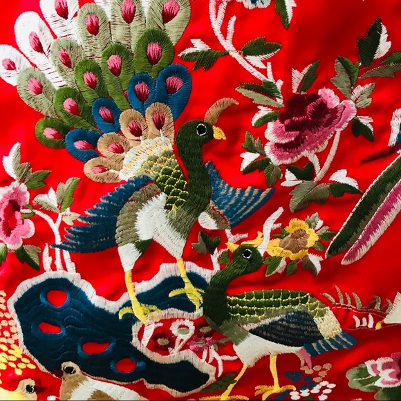 Heavily-EMBROIDERED Bird Theme CHINOISERIE Dress S - Picture 5 of 16